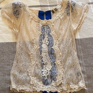 Elegant Lace Blouse with Blue Accents
